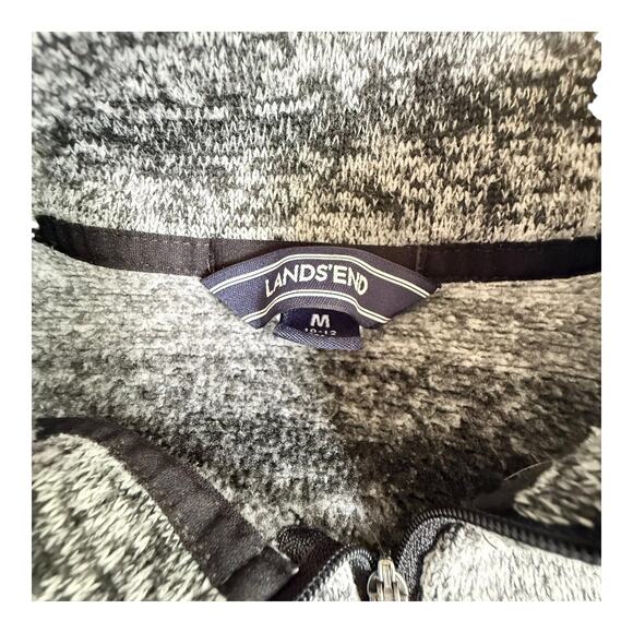 Lands End 1/4 Zip Black Gray Heather Stripe SWEATER Womens MED L Fleece Pullover - Picture 3 of 7